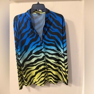 Jamie Sadock Vibrant Striped Button Down Shirt - Blue, Yellow, Black